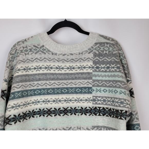 Loft Women's Patchwork Fair Isle Sweater Blue Teal Gray Brown Ivory Size XXL - Picture 6 of 9